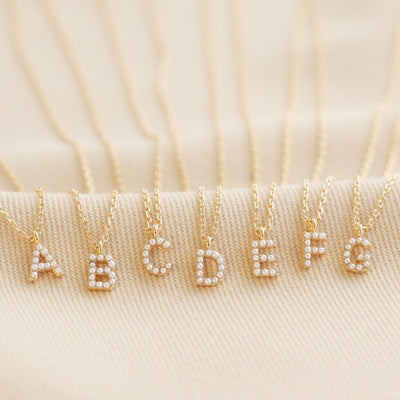 Tiny Pearl Initial Necklace - Gold - A