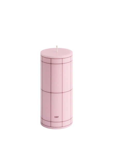 Column Candle - Small - Light Pink with Bordeaux Grid