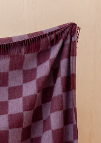 Recycled Wool Blanket in Burgundy & Lilac Checkeredboard