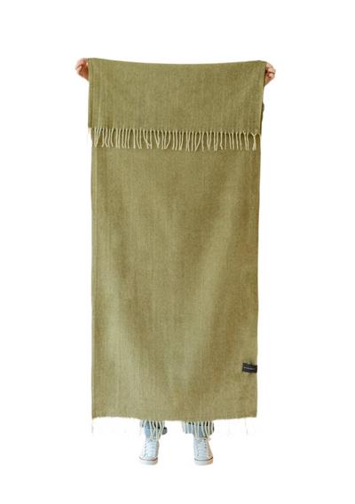 Recycled Wool Knee Blanket in Olive Herringbone