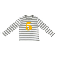 Grey Marl & White Breton Striped Number T-Shirt