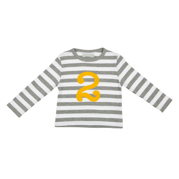 Grey Marl & White Breton Striped Number T-Shirt