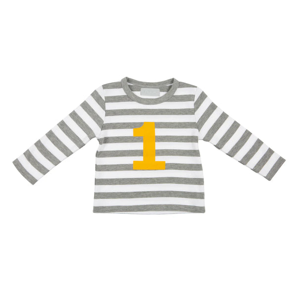 Grey Marl & White Breton Striped Number T-Shirt