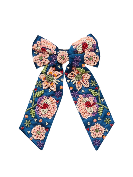 Yvette Beaded Bow Clip - Legion Blue