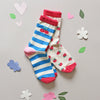 Cherry Stripe 2 Pack Socks - Size 9-12 Jr