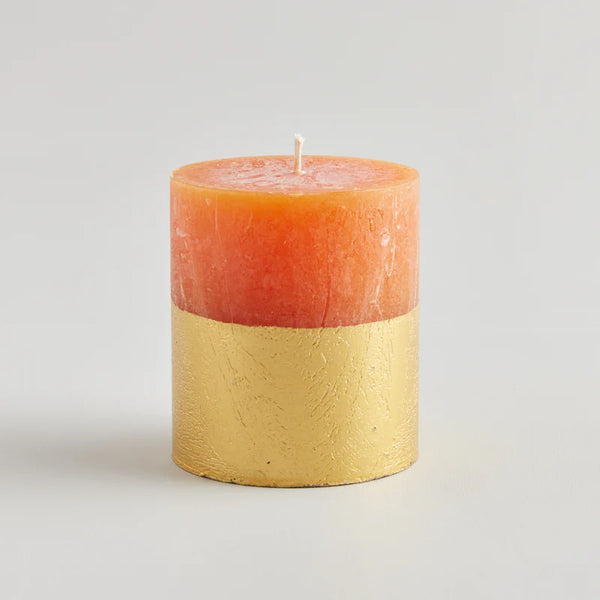Gold Dipped Pillar Candle - Orange & Cinnamon
