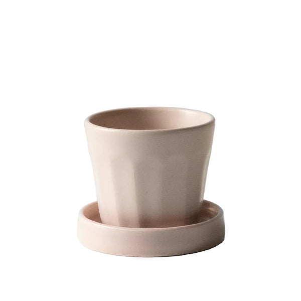 Faceted Flat White Cup and Saucer - Feldspar Pink & Cornish White