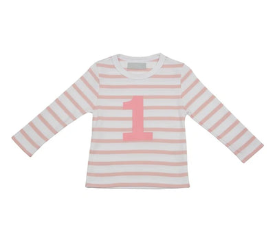Dusty Pink & White Breton Striped Number T Shirt