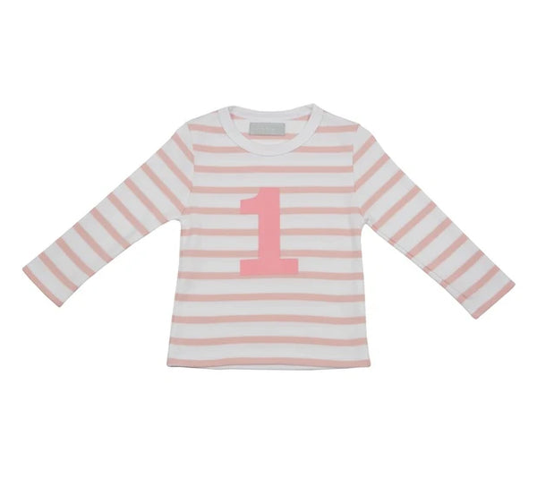 Dusty Pink & White Breton Striped Number T Shirt