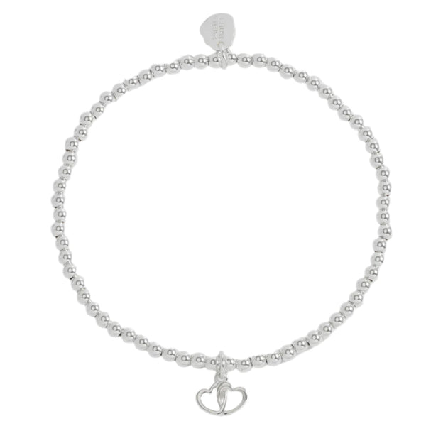 Sienna Beaded Interlinked Heart Charm Bracelet - Silver Plated