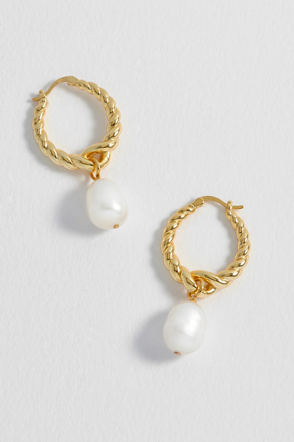 Pearl Drop and Twist Hoop Earrings