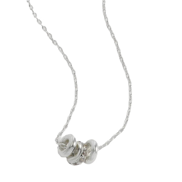 Triple Pave Ring Necklace - Silver Plated