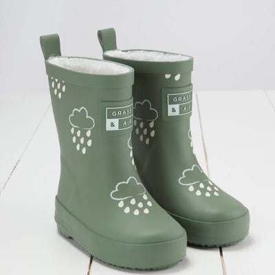 Grass & Air - Colour Changing Fleece-Lined Wellies - Khaki Green