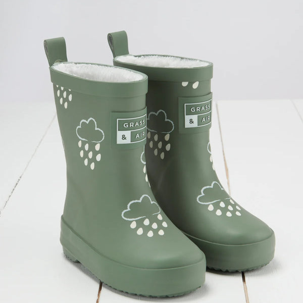 Grass & Air - Colour Changing Fleece-Lined Wellies - Khaki Green