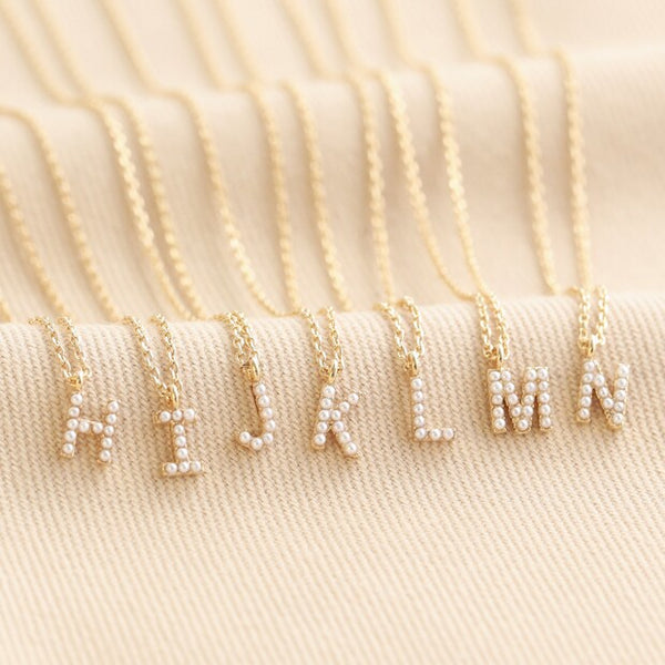 Tiny Pearl Initial Necklace - Gold - J
