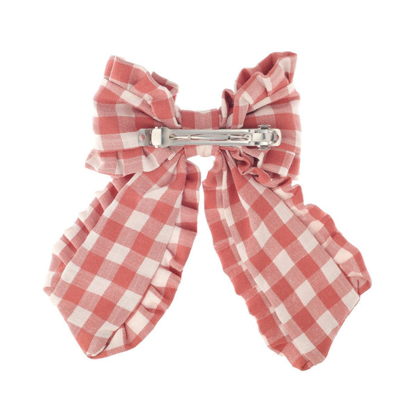 Gingham Ruffle Long Bow Clip