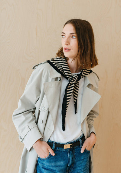 Merino Wool Triangle Scarf in Black Stripe