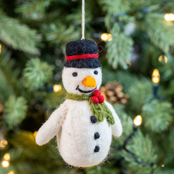 Mini Snowman with Holly Scarf Christmas Decoration