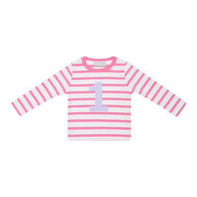 Hot Pink & White Breton Striped Number T-Shirt