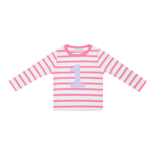 Hot Pink & White Breton Striped Number T-Shirt
