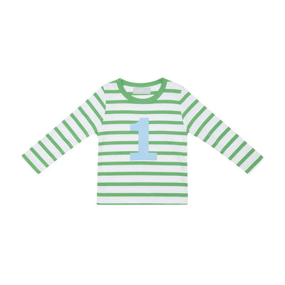 Grass Green & White Breton Striped Number T-Shirt
