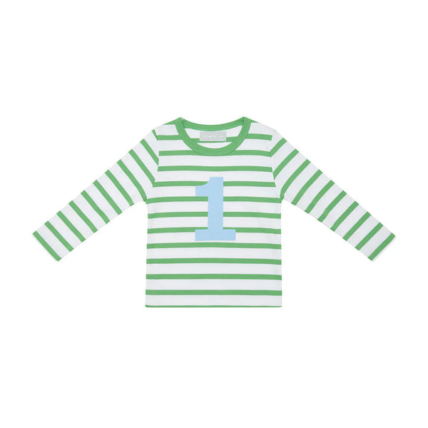 Grass Green & White Breton Striped Number T-Shirt