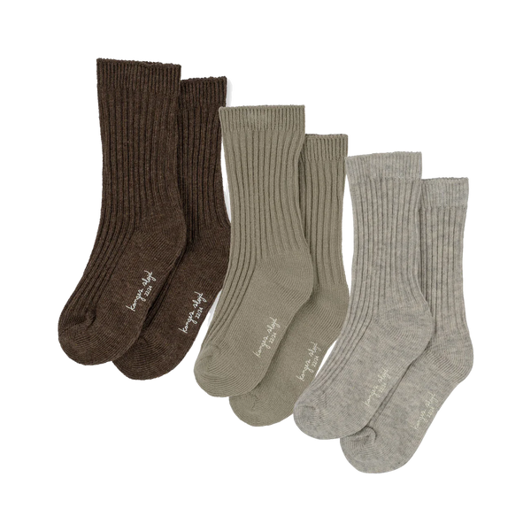 Rib Socks 3 Pack - Soft Grey / Ment / Brown