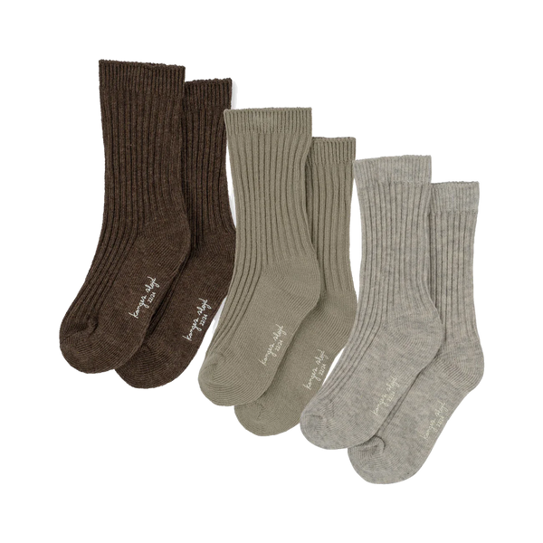 Konges Sløjd - Rib Socks 3 Pack - Soft Grey / Ment / Brown