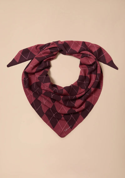 Large Merino Wool Triangle Scarf in Berry Argyle