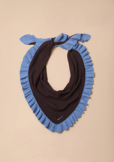 Large Merino Wool Triangle Scarf in Brown Ruffle