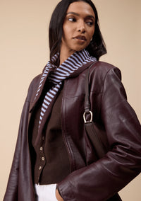 Merino Wool Triangle Scarf in Blue and Brown Stripes
