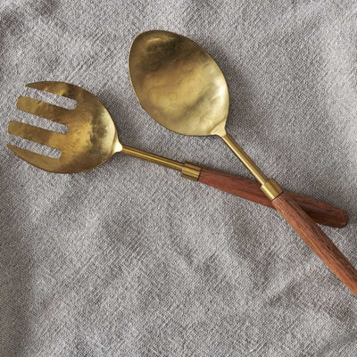 Soni Salad Servers- Gold & Acacia