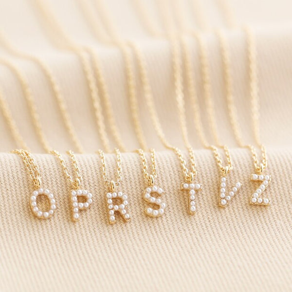 Tiny Pearl Initial Necklace - Gold - Z