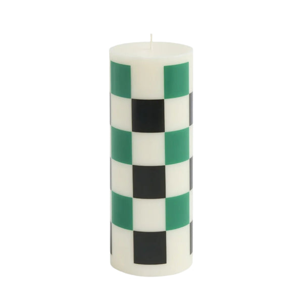 Medium Column Candle - Black/Green Check