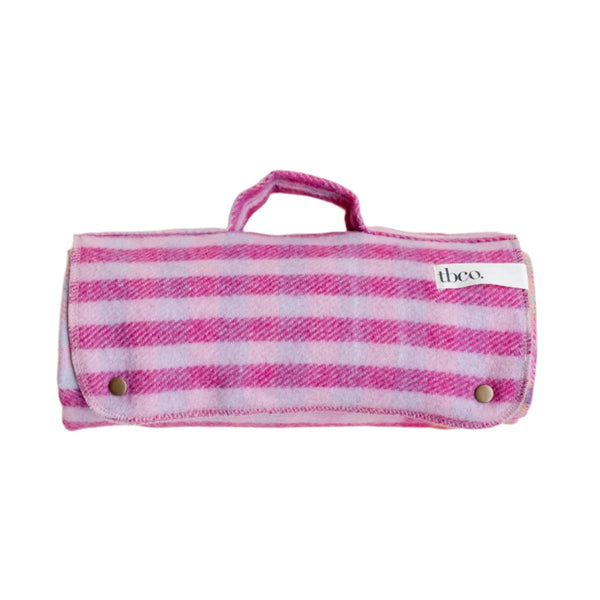 Recycled Wool Small Picnic Blanket - Pink Micro Gingham
