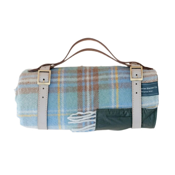 Recycled Wool Picnic Blanket - Stewart Muted Blue Tartan