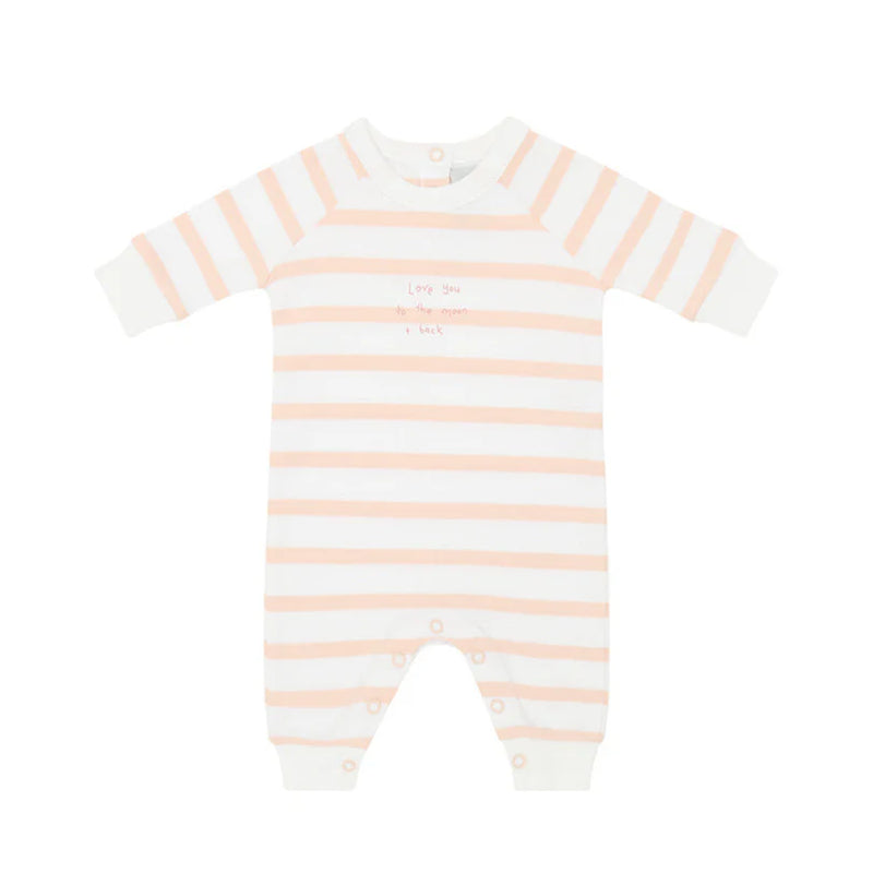 Love You To The Moon and Back Breton Striped All in One - Powder Pink & White