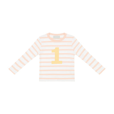 Powder Pink & White Breton Striped Number T Shirt