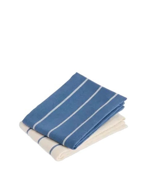 Outdoor Market Tea Towel - Set Of 2 - Blue With Beige Stripe