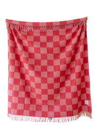 Recycled Wool Blanket in Pink & Red Checkeredboard