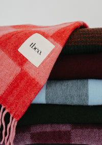 Recycled Wool Blanket in Pink & Red Checkeredboard
