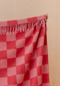 Recycled Wool Blanket in Pink & Red Checkeredboard