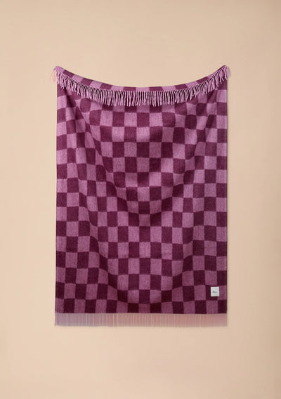 Recycled Wool Blanket in Rose and Fig Checkerboard