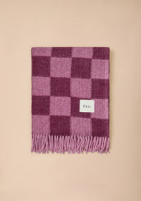 Recycled Wool Blanket in Rose and Fig Checkerboard