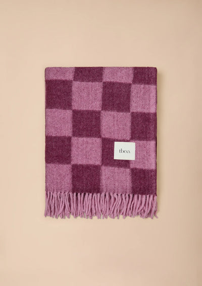 Recycled Wool Blanket in Rose and Fig Checkerboard