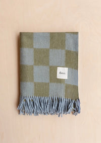 Recycled Wool Blanket in Blue and Green Checkerboard