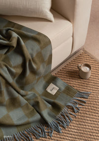 Recycled Wool Blanket in Blue and Green Checkerboard