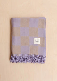 Recycled Wool Blanket in Lilac and Coffee Checkerboard