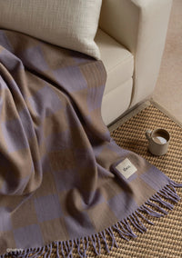 Recycled Wool Blanket in Lilac and Coffee Checkerboard