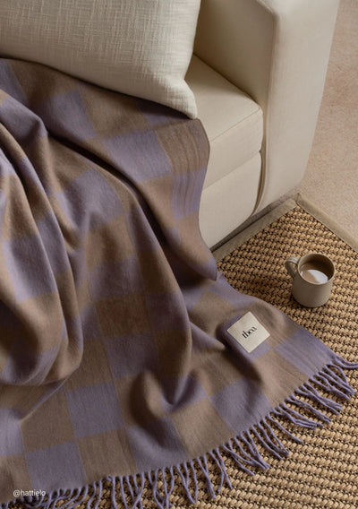 Recycled Wool Blanket in Lilac and Coffee Checkerboard